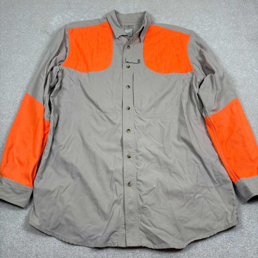 LL Bean Mens Hunting Shooting Shirt Lg Tall Orange Khaki Field See Description